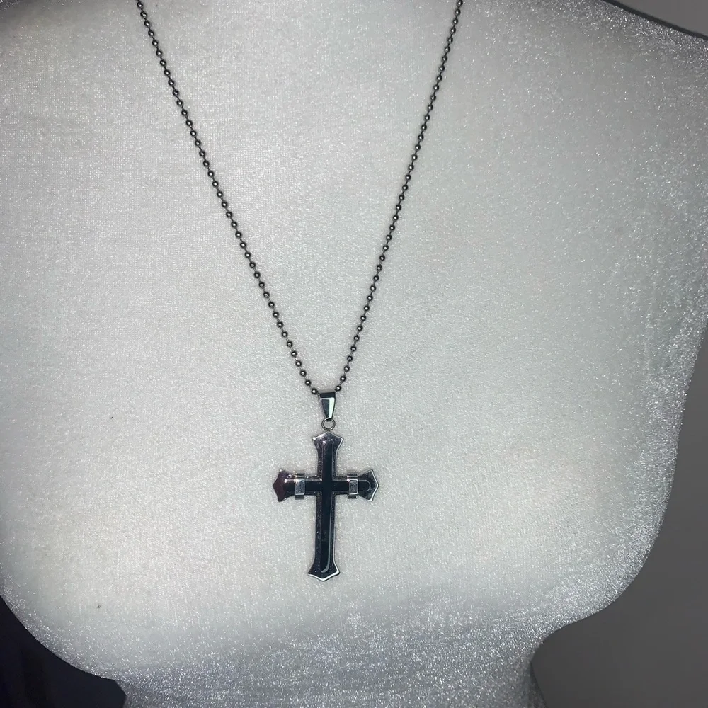 Stainless Steel Two-Tone Cross Pendant Necklace